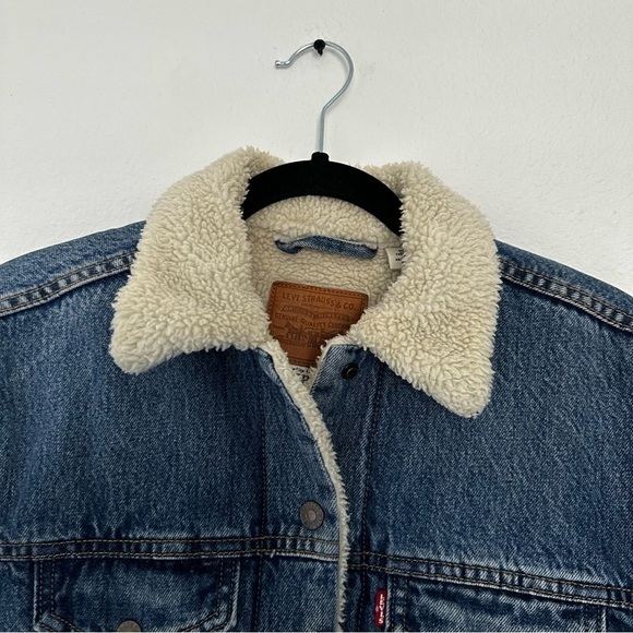 Levi’s Sherpa Lined Jean Jacket Blue Medium Wash Size XS Women 100% Cotton - Picture 5 of 13